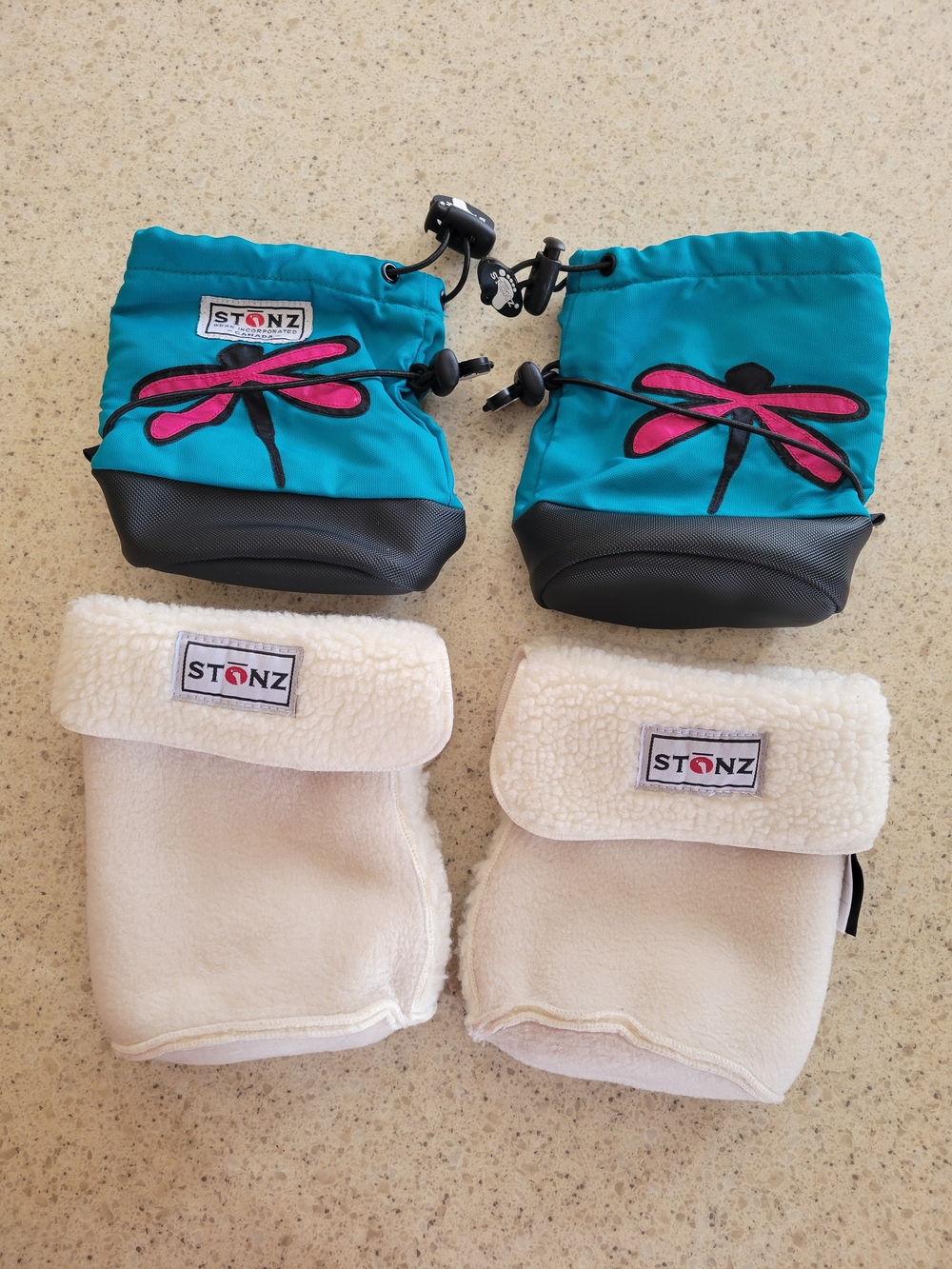 Stonz Baby Teal Boots with Pink Dragonfly Accent and Cream Liners - Size Small